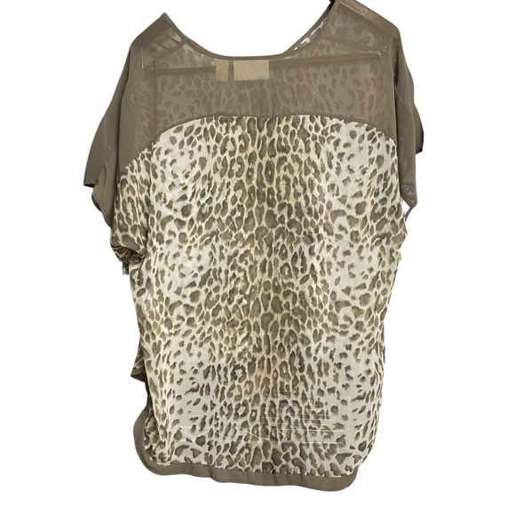 Chico's Animal Print Sheer Tunic Blouse Size L Brown Ivory Oversized Boxy Flowy - Picture 4 of 13